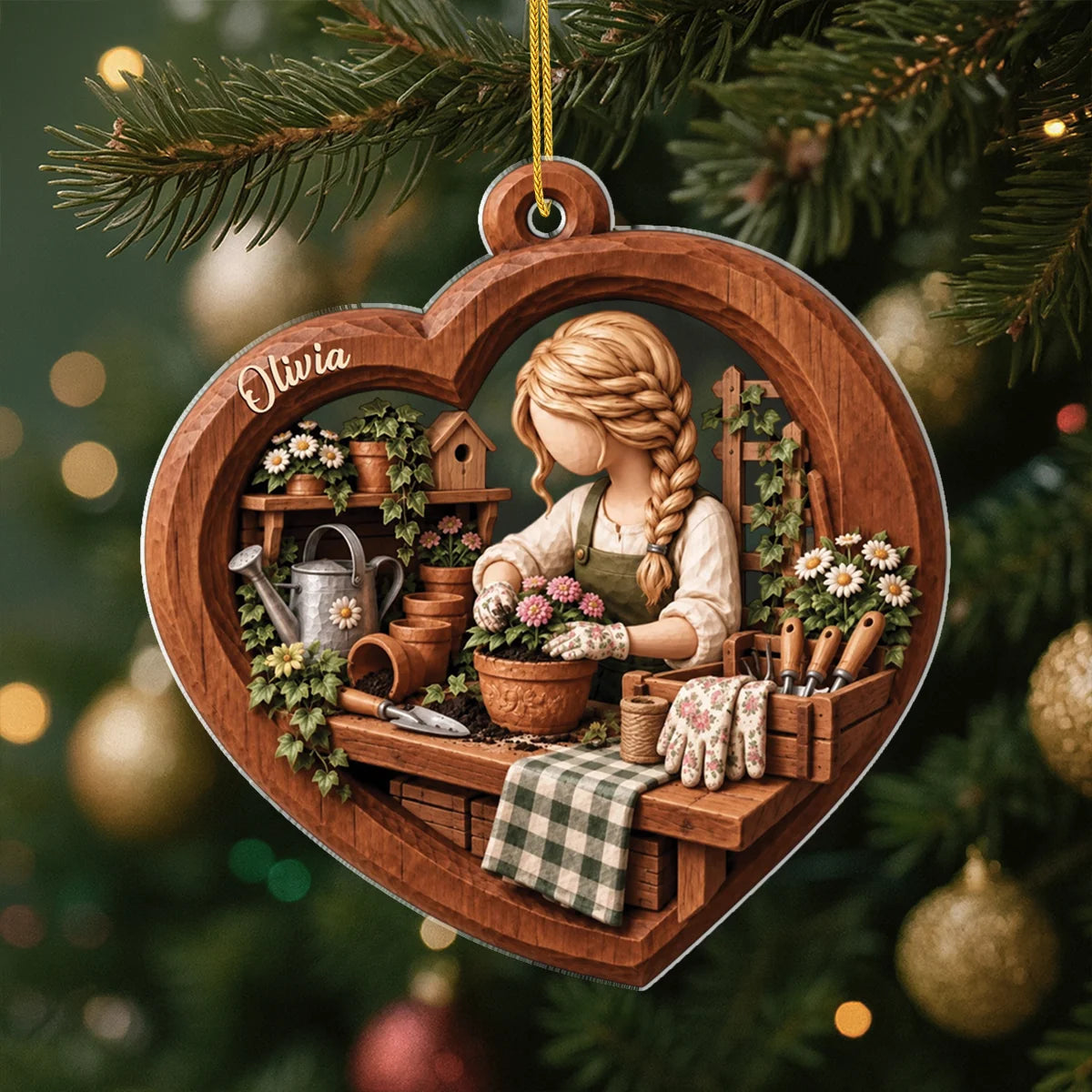 Garden Joy Personalized Garden Acrylic Ornament - Custom Christmas Gift for Mom and Grandma