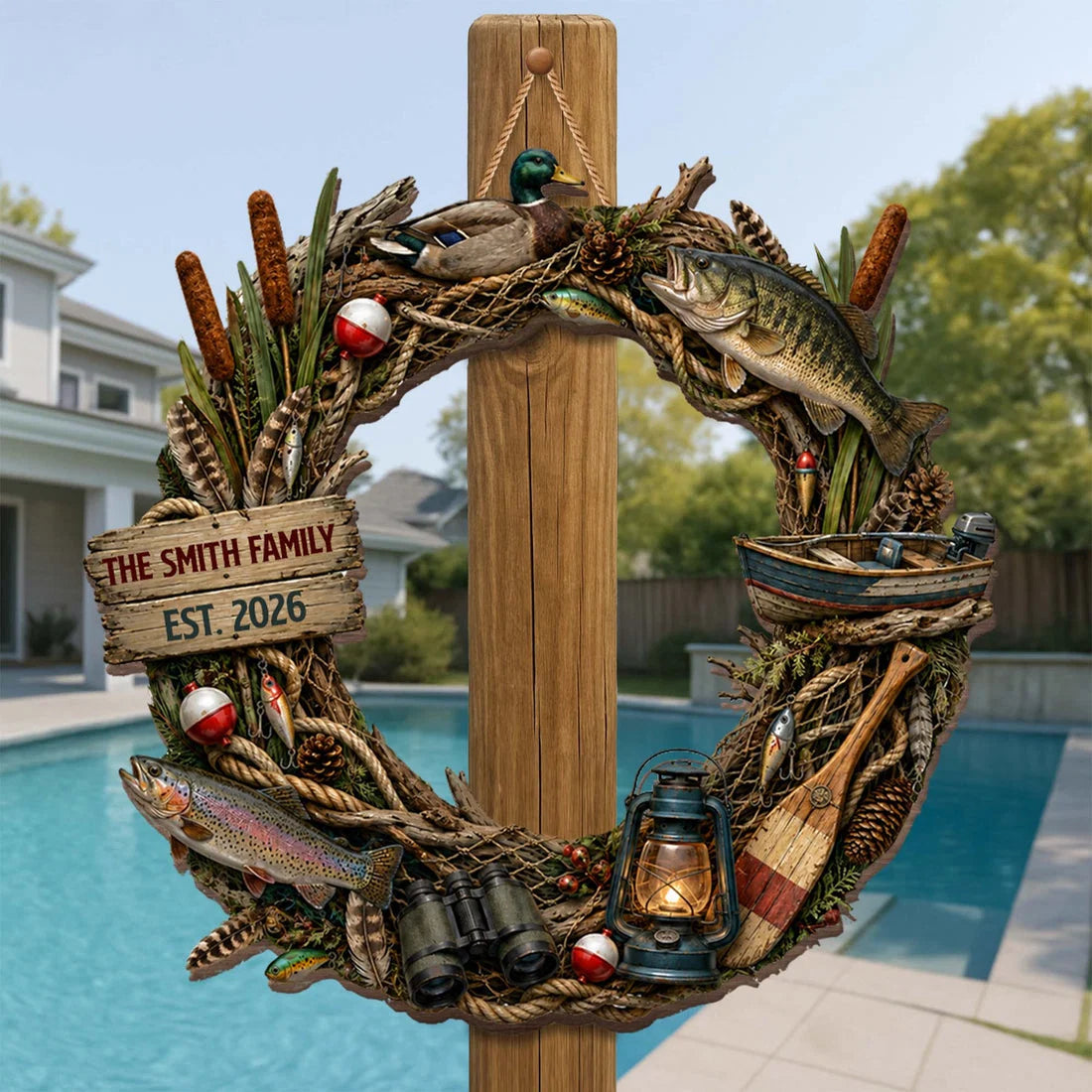 Our Family Fishing Personalized Wood Sign - Custom Lake House Gift for Fishing Lovers