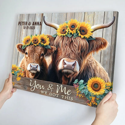 "We Decided On Forever" Personalized Highland Cows Canvas / Poster - Custom Rustic Couples Gift Art for Anniversary & Wedding