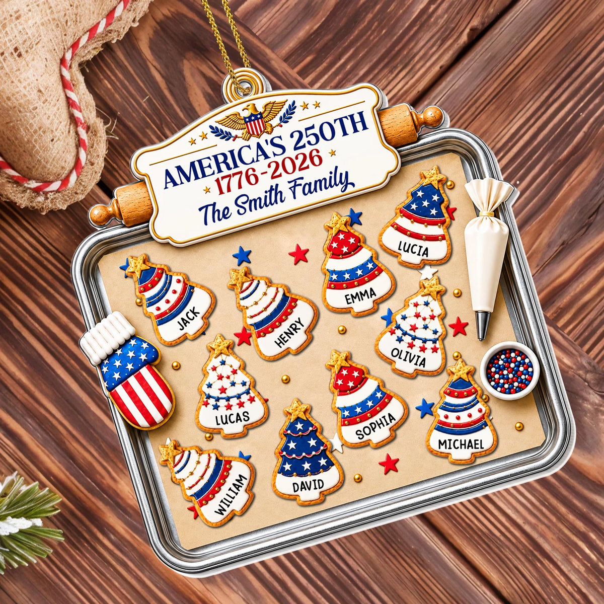 America's 250th Christmas Tree Cookies Personalized Acrylic Ornament - Holiday Keepsake for Family