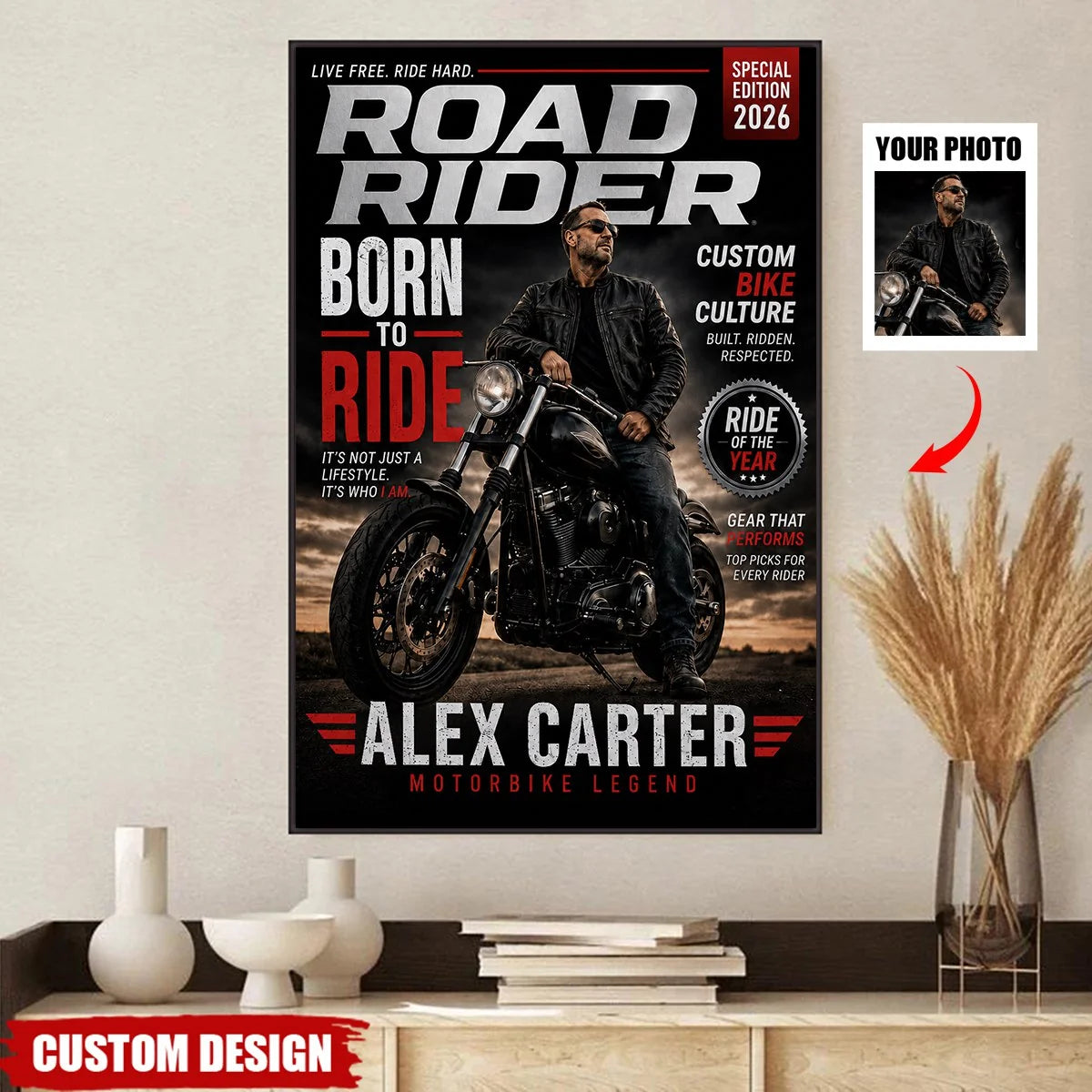 "Born To Ride" Personalized Motorcycle Poster / Canvas - Custom Gift for Motorbike Lovers
