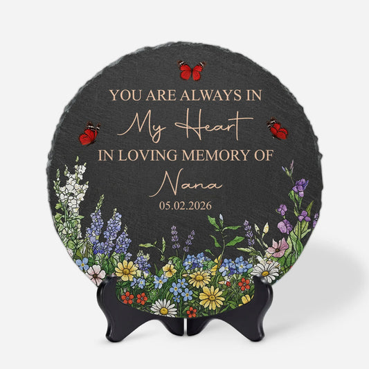 "In Loving Memory" Personalized Memorial Garden Stone - Custom Slate Plaque for Grandma, Grandpa & Family