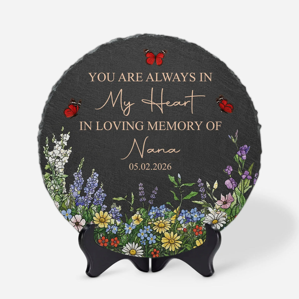 "In Loving Memory" Personalized Memorial Garden Stone - Custom Slate Plaque for Grandma, Grandpa & Family