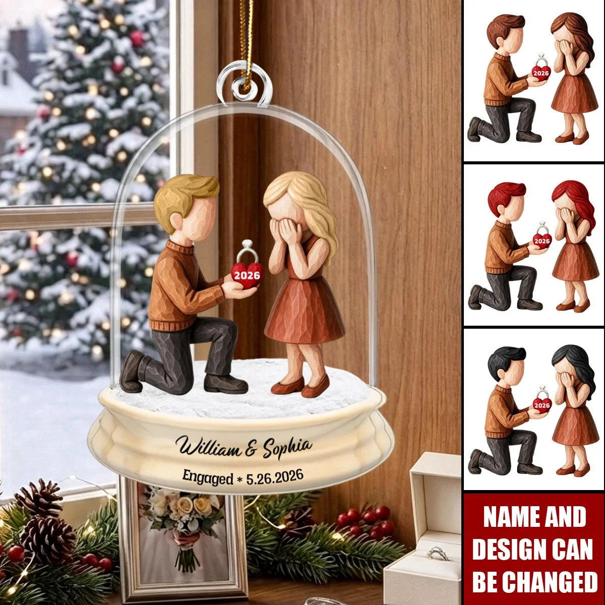 Personalized Engagement Proposal Acrylic Ornament - Custom Proposal Date Keepsake Gift for Couples First Christmas