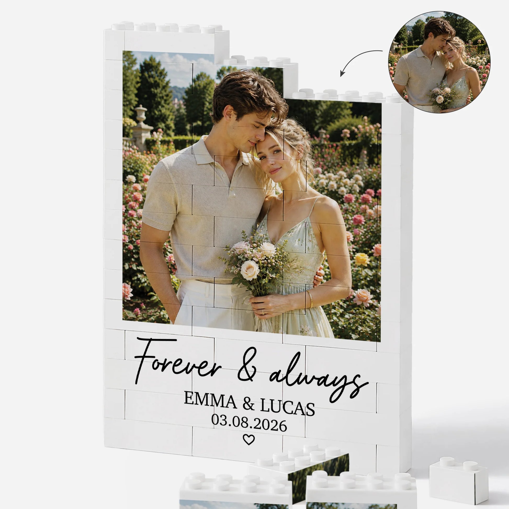 Forever & Always Personalized Photo Building Brick - Custom Picture Block Gift for Couples & Anniversary