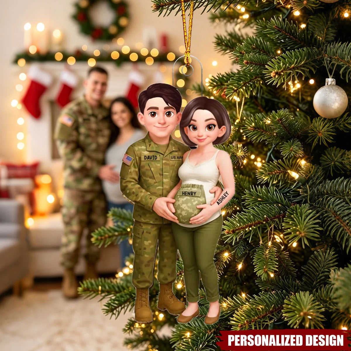 Personalized Expecting Army Parents Acrylic Ornament - Custom Military Family Baby Announcement Keepsake