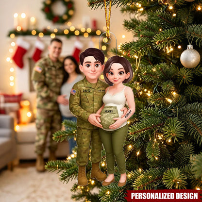 Personalized Expecting Army Parents Acrylic Ornament - Custom Military Family Baby Announcement Keepsake