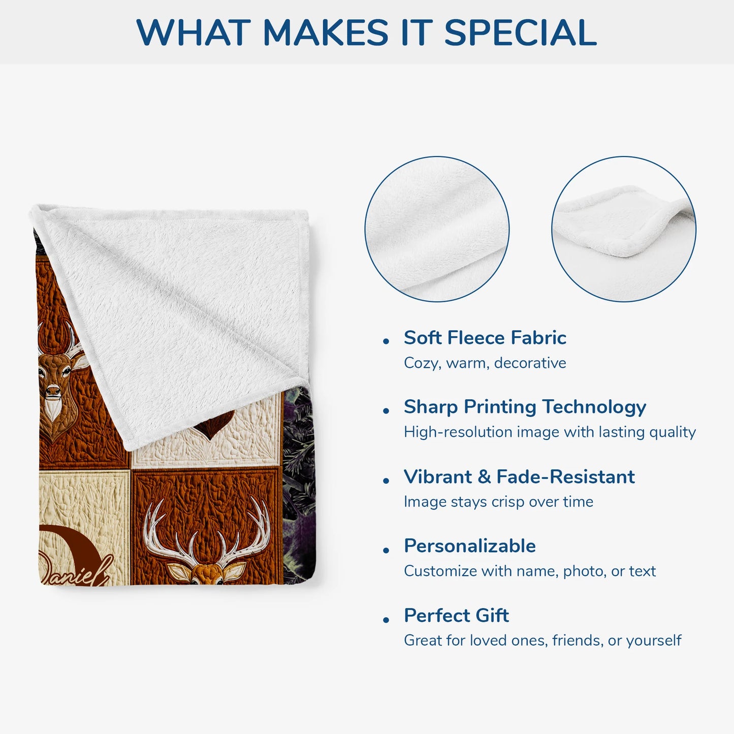 Custom Name Monogram Deer Hunting Blanket - Personalized Keepsake Gift for Men who Hunt
