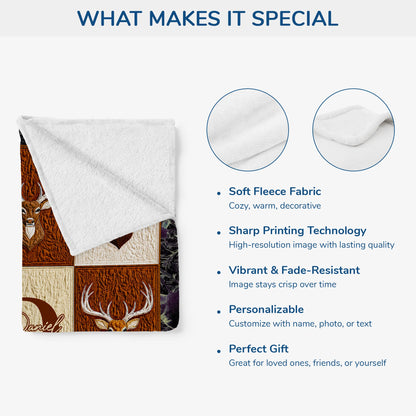 Custom Name Monogram Deer Hunting Blanket - Personalized Keepsake Gift for Men who Hunt