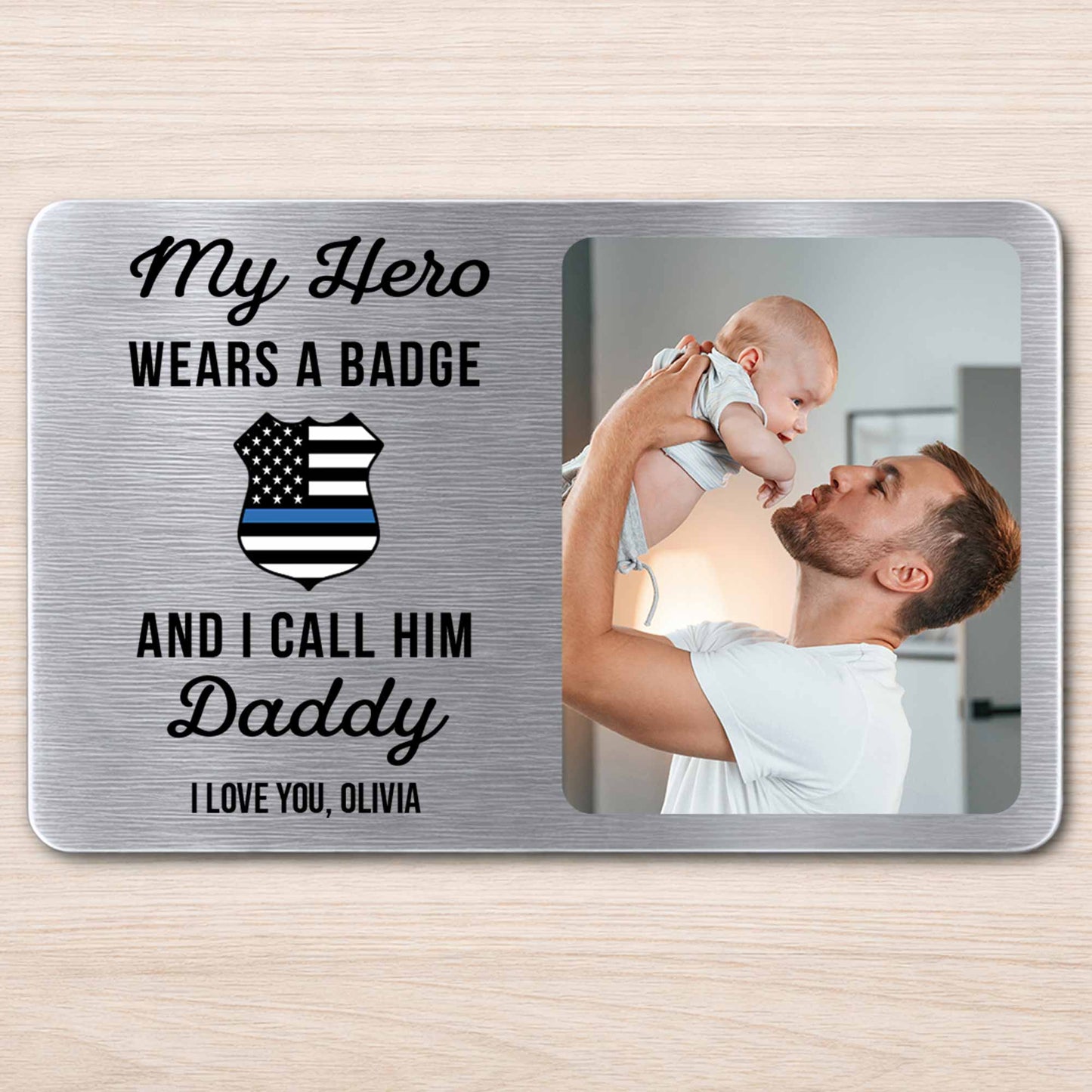 Wallet Card material and size view - Custom Police Dad Wallet Card