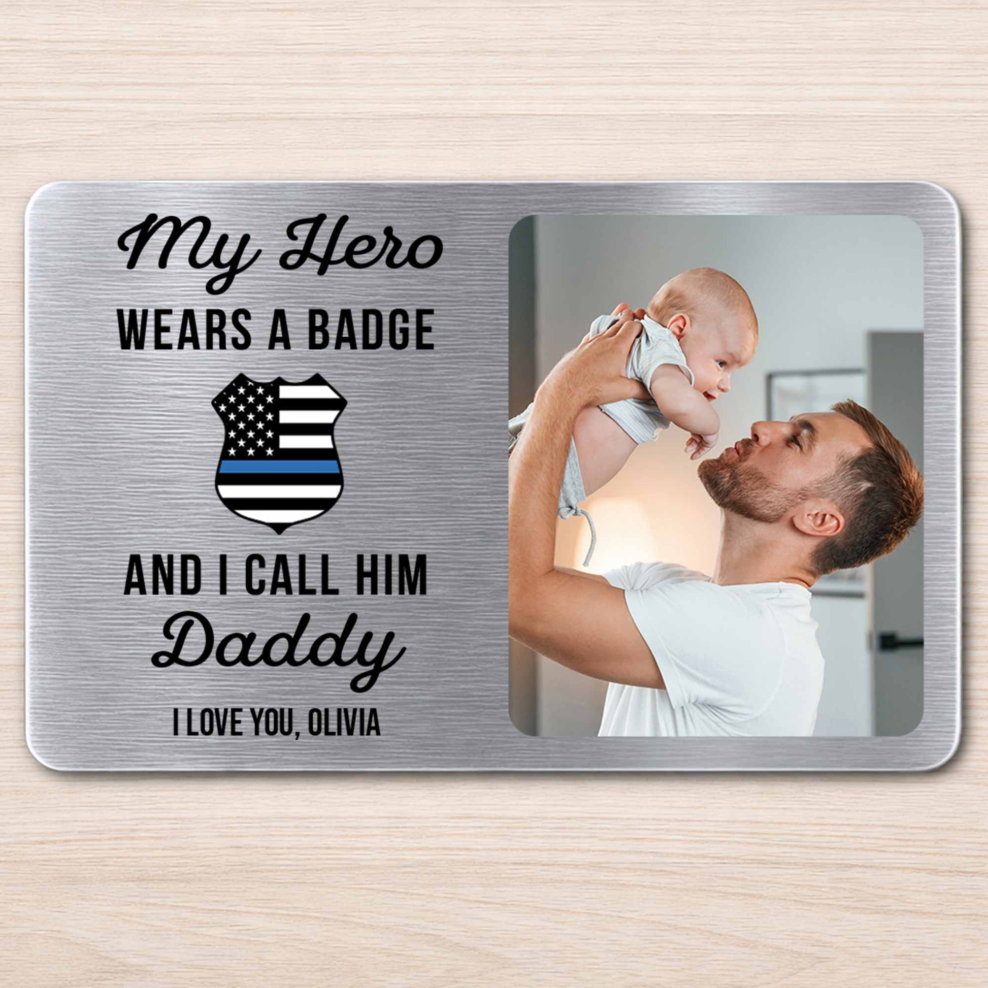 Wallet Card material and size view - Custom Police Dad Wallet Card