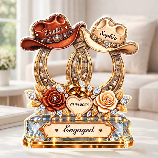 Engaged Horseshoes Custom Acrylic Plaque - Personalized Couple Keepsake Gift