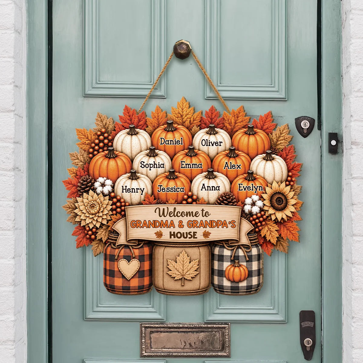 Welcome to Grandma & Grandpa's House - Personalized Fall Pumpkin Wood Sign for Grandparents