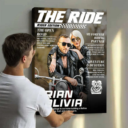 Canvas / Poster material and size view - Custom Biker Couple Magazine Cover Poster