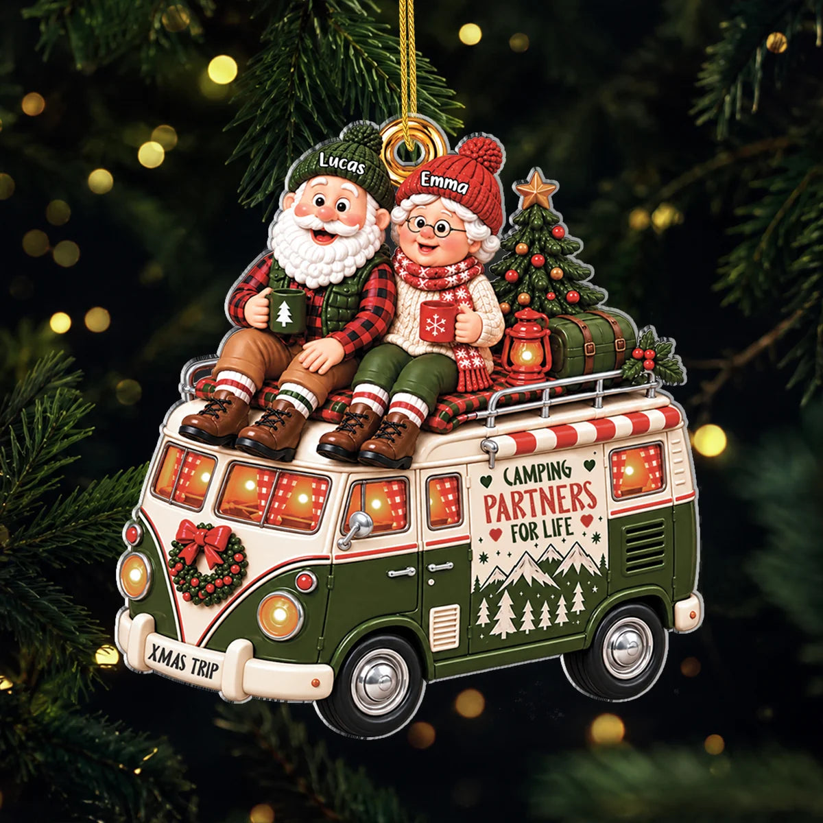 Camping Partners For Life Personalized Acrylic Ornament - Couples Camper Van Gift