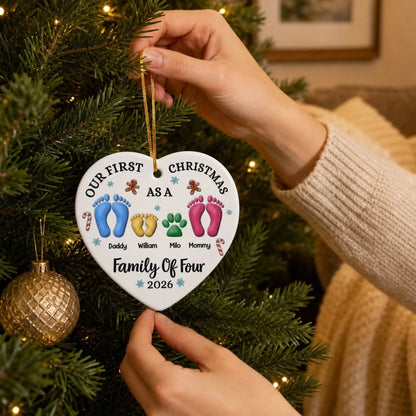 "Our First Christmas as a Family" Personalized Ceramic Ornament - Keepsake Gift for Mom & Dad