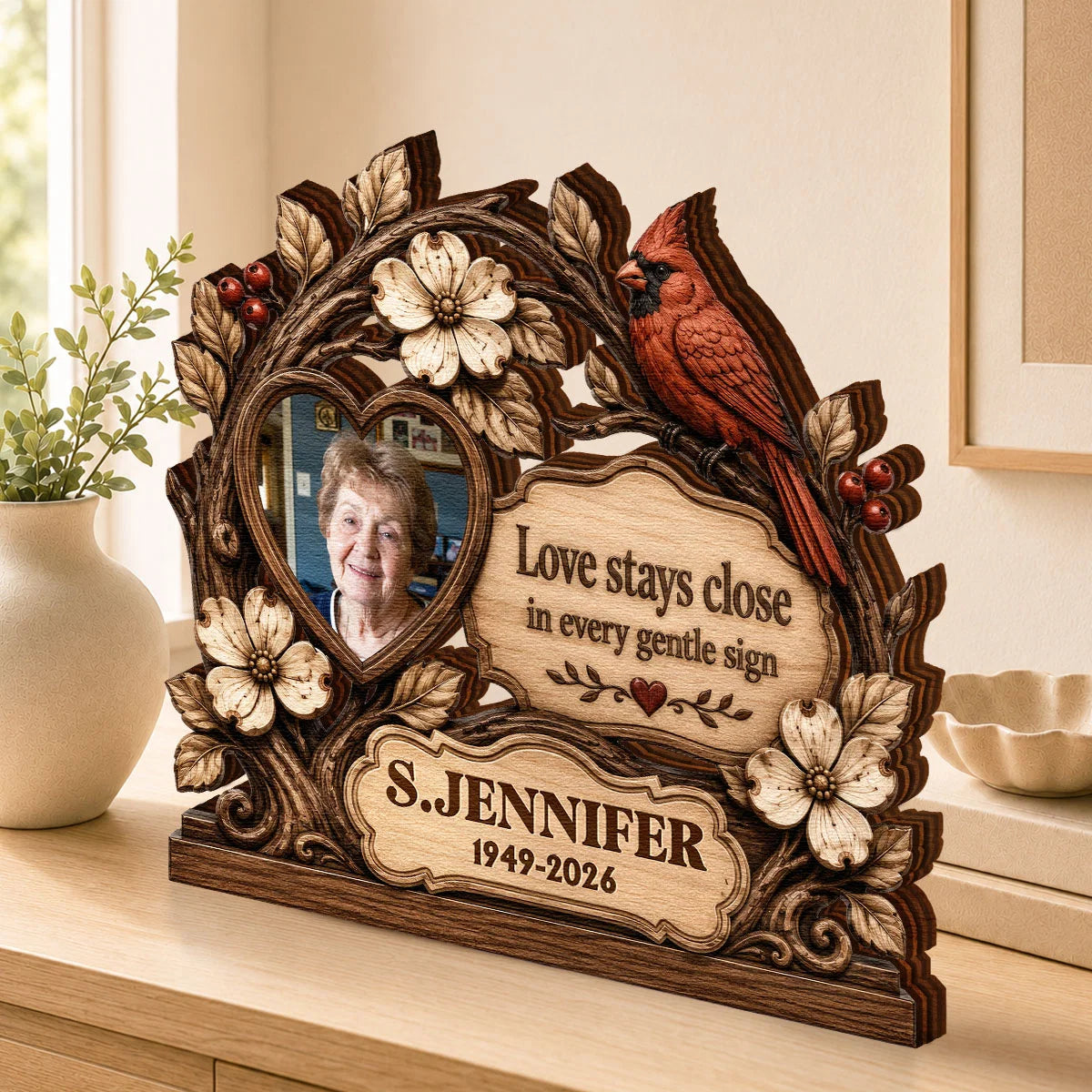 "Love Stays Close" Personalized Photo Memorial Wooden Block - Custom Bereavement Gift