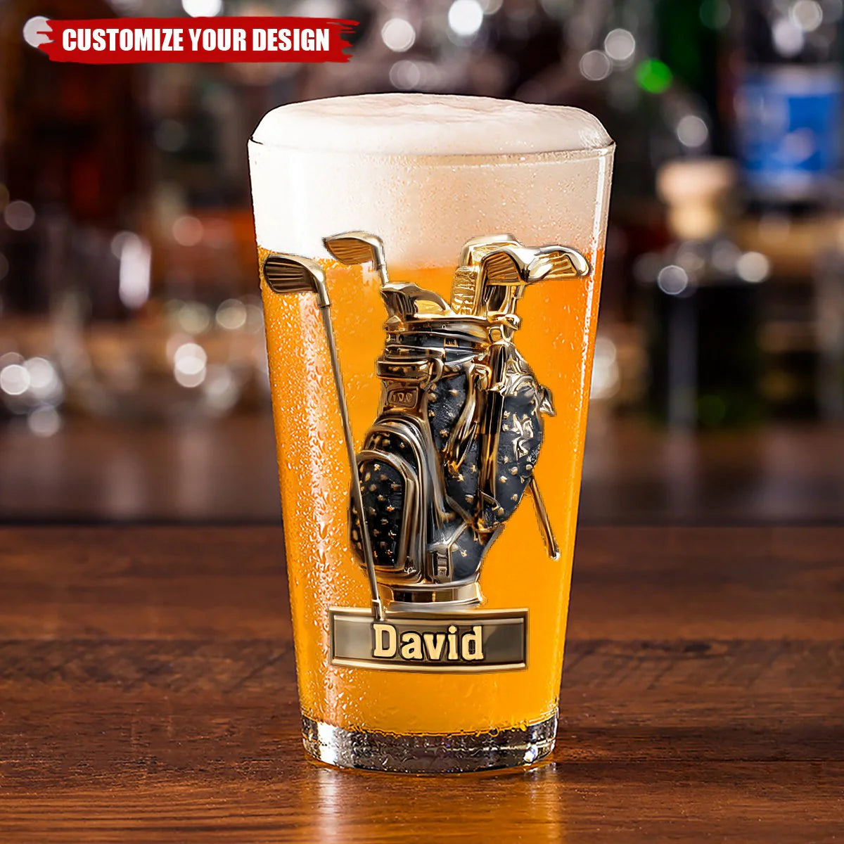 Personalized Golf Beer Glass for Dad with personalized design details for meaningful gifting