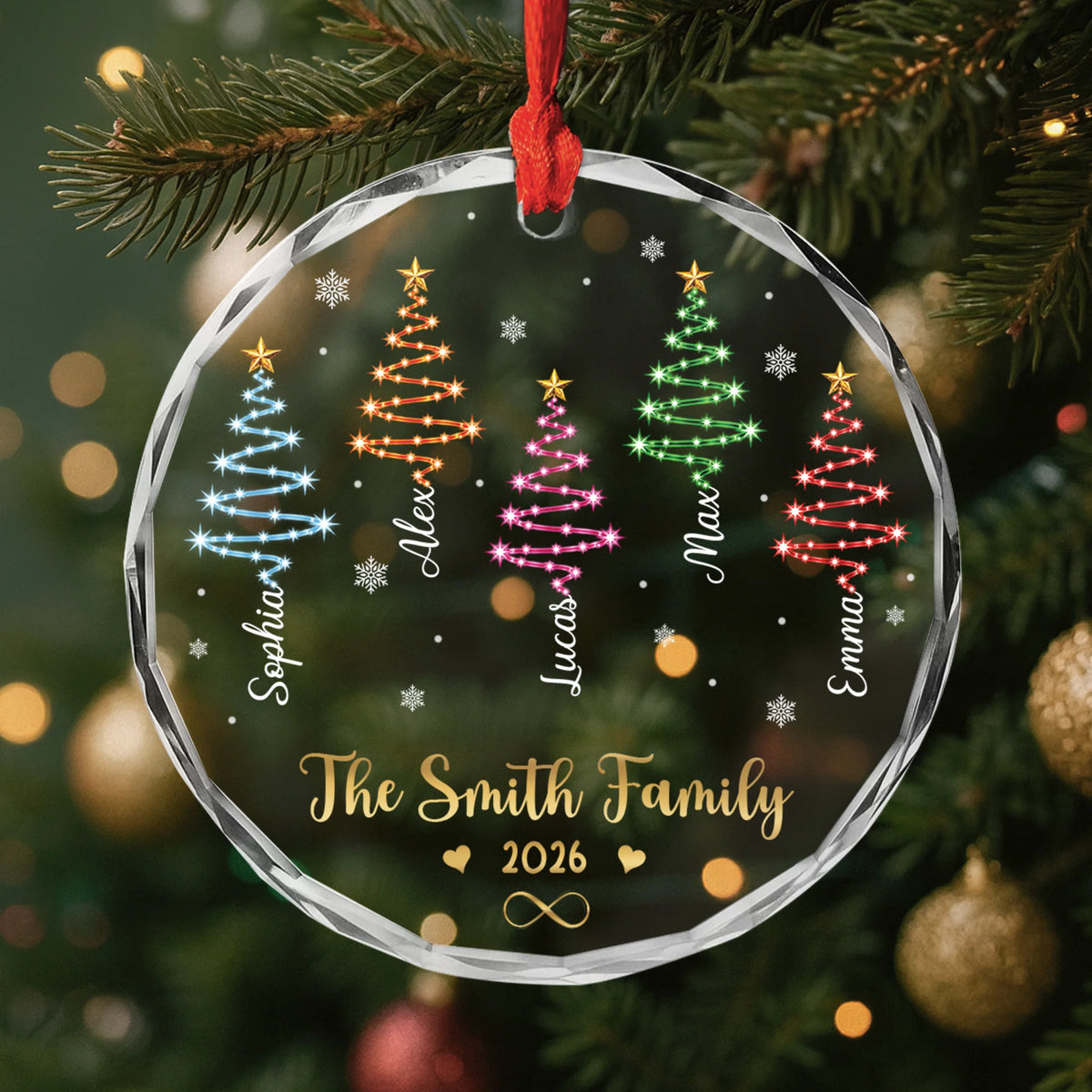Custom Family Name Christmas Trees Glass Ornament - Personalized Keepsake for Family