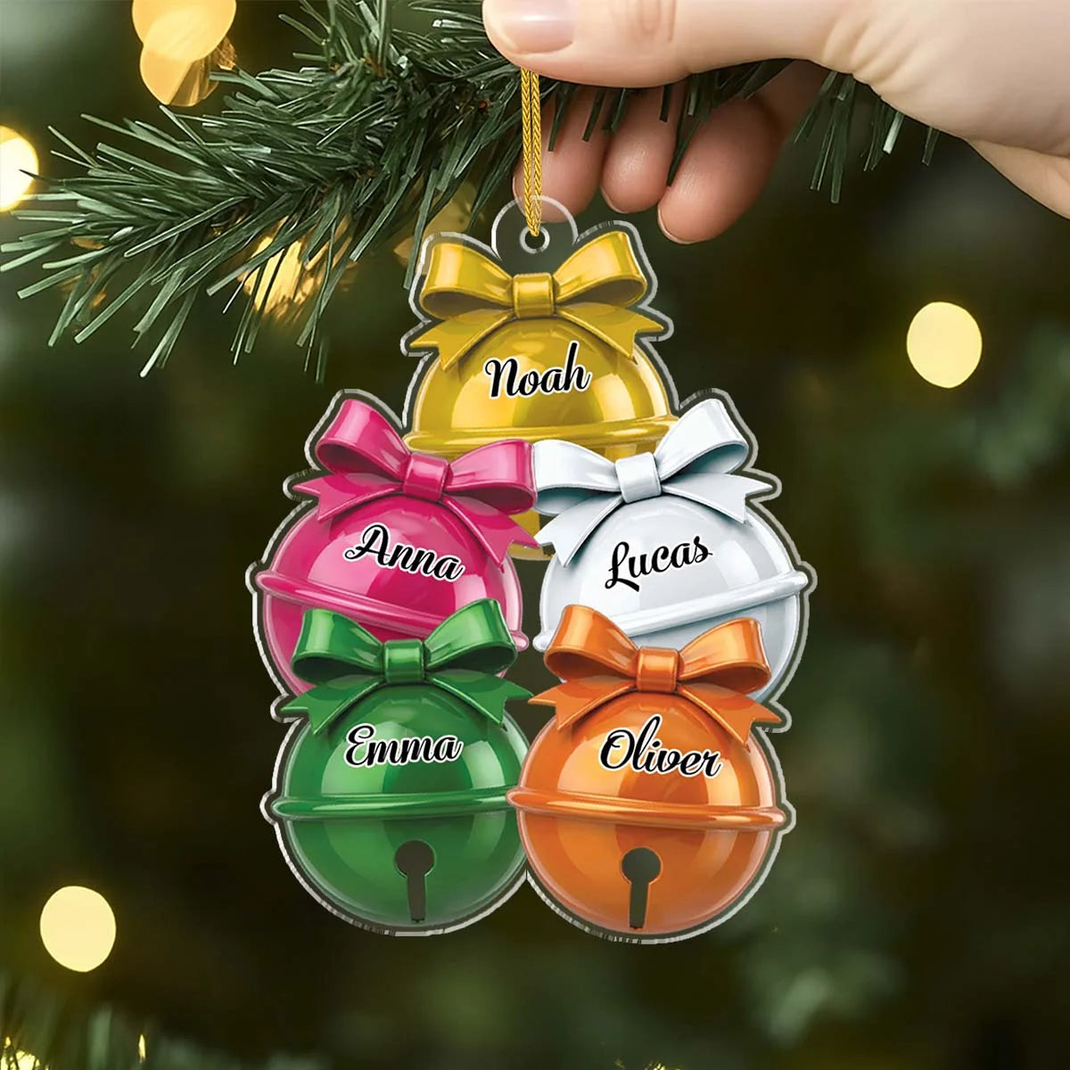 Custom Family Names Jingle Bells Acrylic Ornament - Personalized Christmas Decor Gift