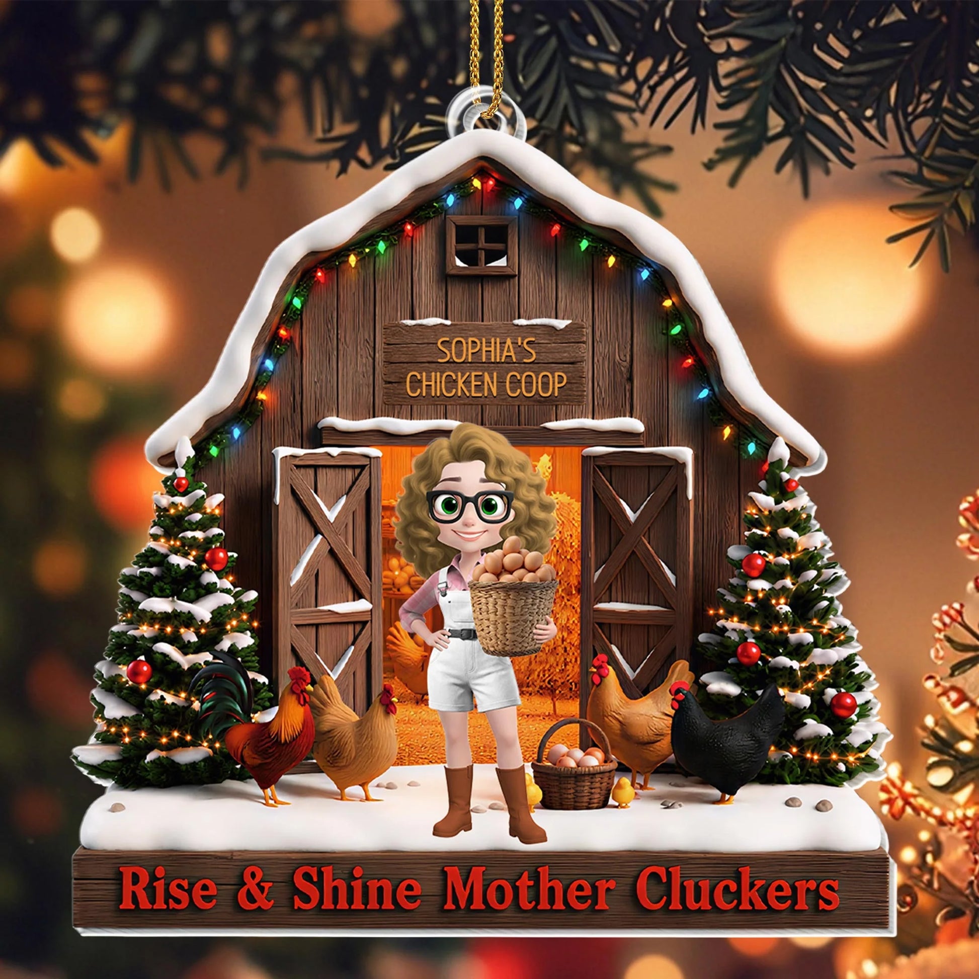 "Rise & Shine Mother Cluckers" Personalized Acrylic Ornament - Custom Christmas Gift for Chicken Lovers