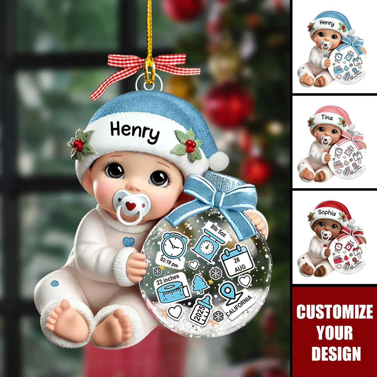Baby’s First Christmas Personalized Birth Stats Acrylic Ornament - Custom Gift for New Mom