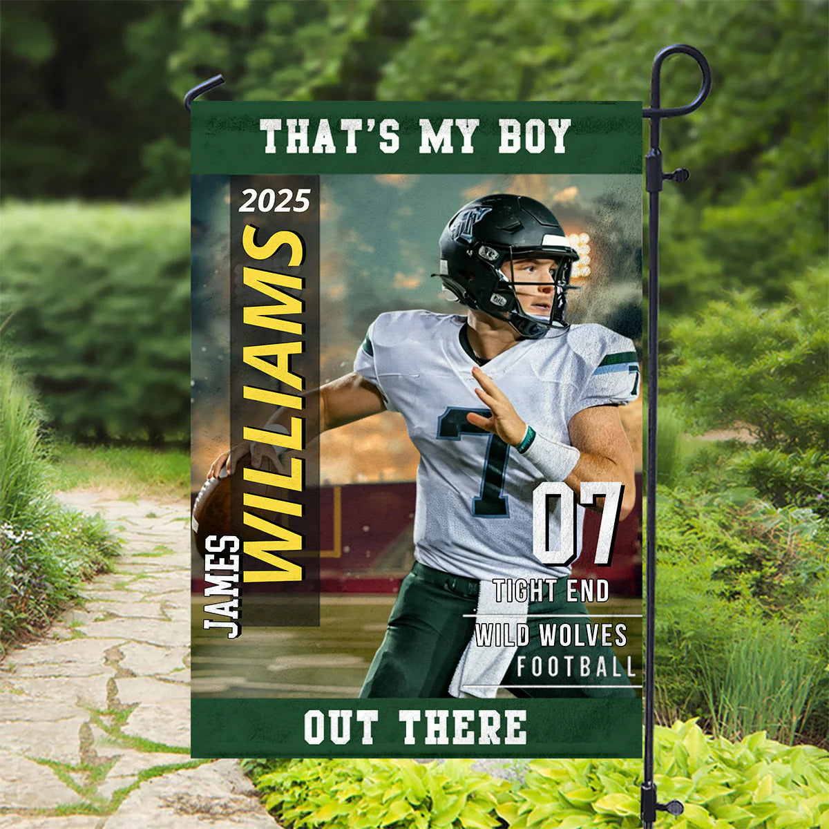 Personalized football garden flag with custom player photo print - unique sports gift for football mom image 7
