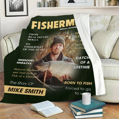 Born to Fish Custom Photo Cover Blanket - Personalized Fishing Blanket Gift for Dad & Husband