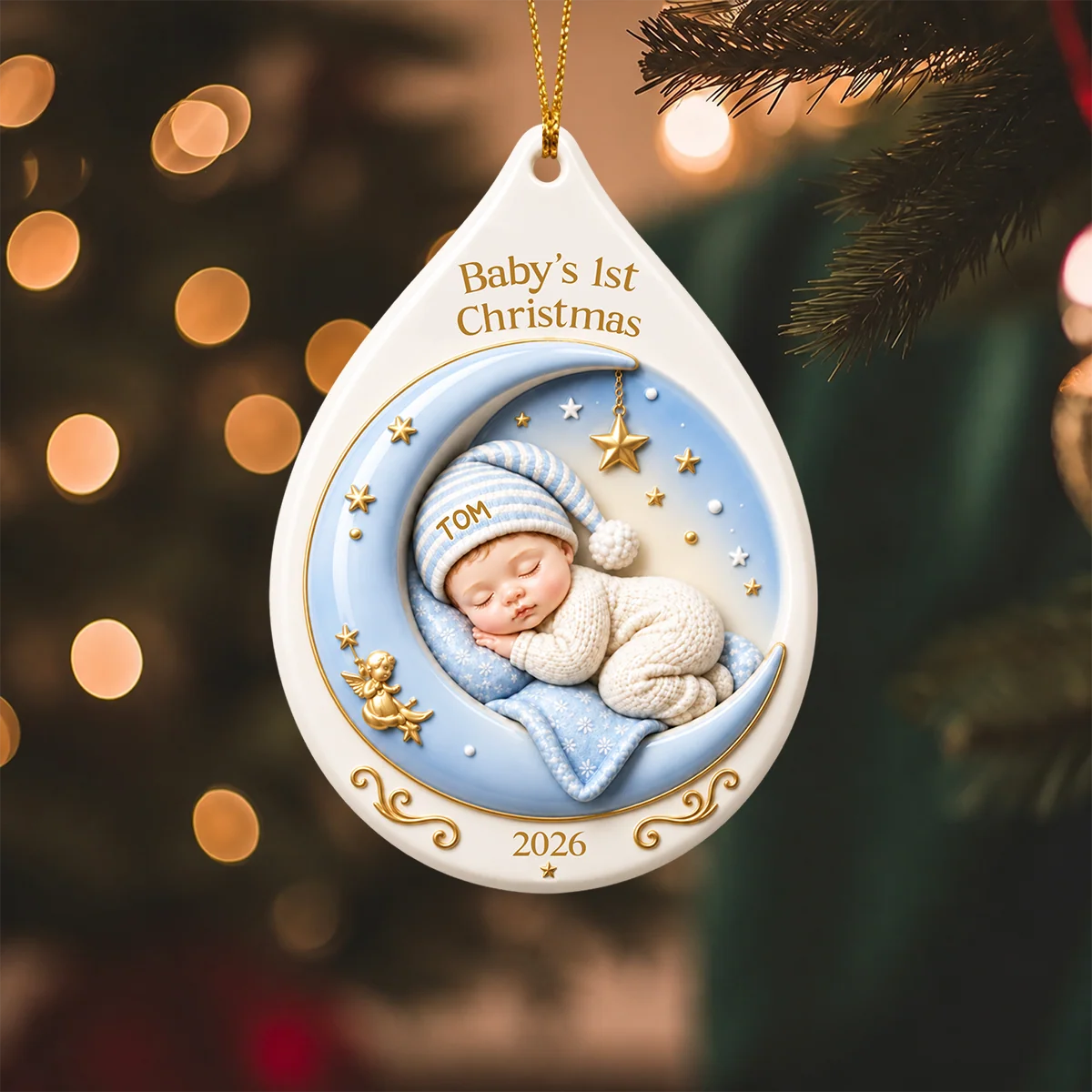 Baby's 1st Christmas Moon Ornament - Personalized Keepsake for Newborn