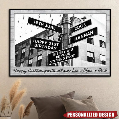Custom Birthday Street Sign Poster personalization view for Family