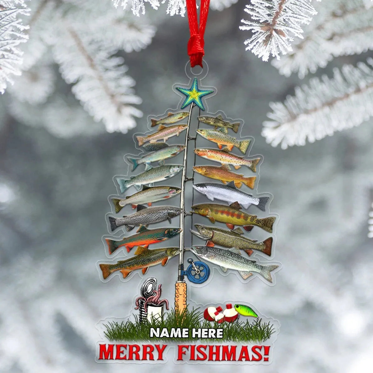 Merry Fishmas Personalized Acrylic Ornament - Custom Christmas Gift for Fishing Dad