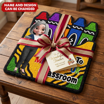 Welcome To Classroom Crayon Box Personalized Teacher Doormat - Custom Back to School Gift