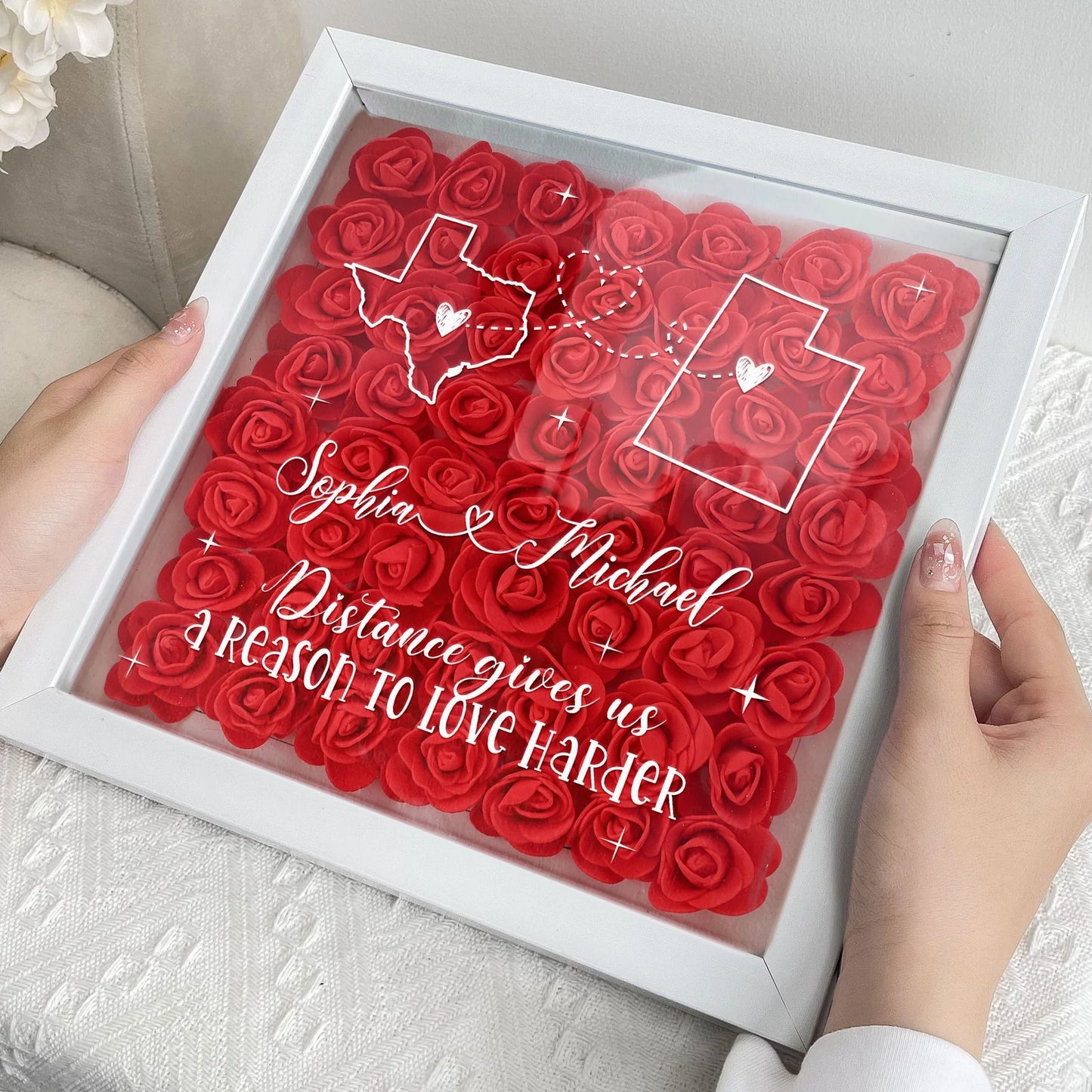 Flower Shadow Box material and size view - Long Distance Relationship Flower Shadow Box