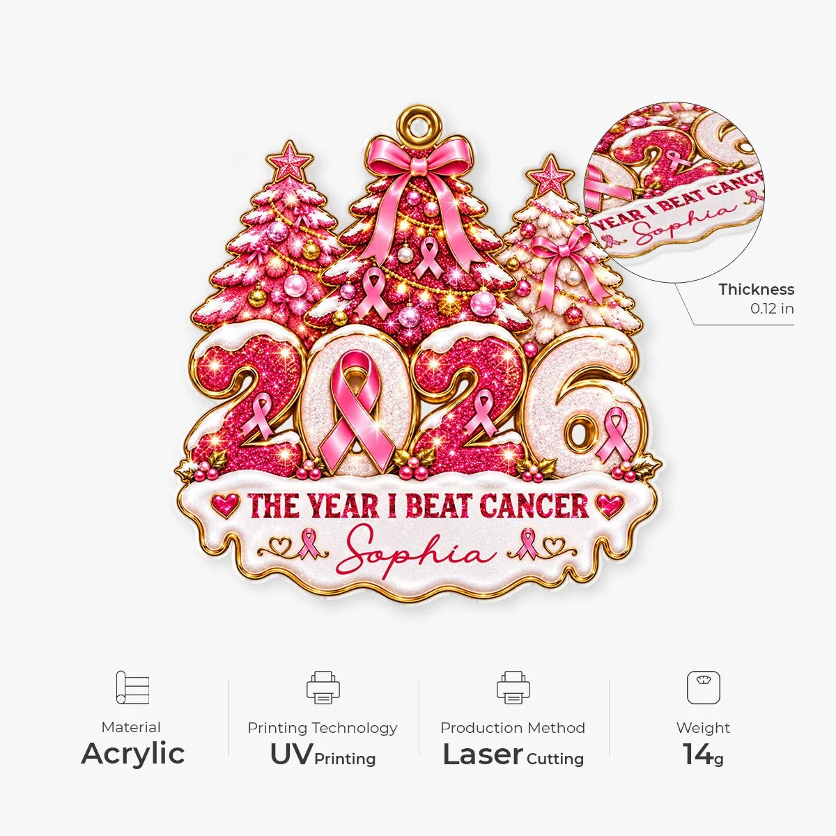The Year I Beat Cancer Personalized Acrylic Ornament - Custom Christmas Keepsake for Kids