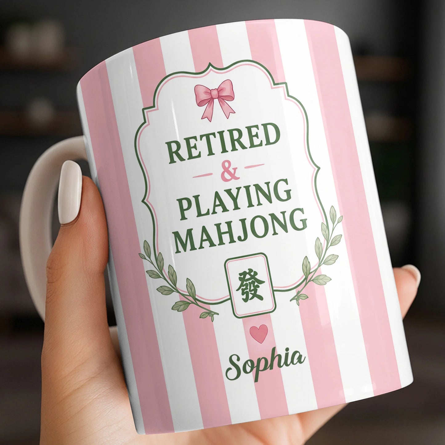 Personalized Retired Mahjong Mug for Mom with personalized design details for meaningful gifting image 7