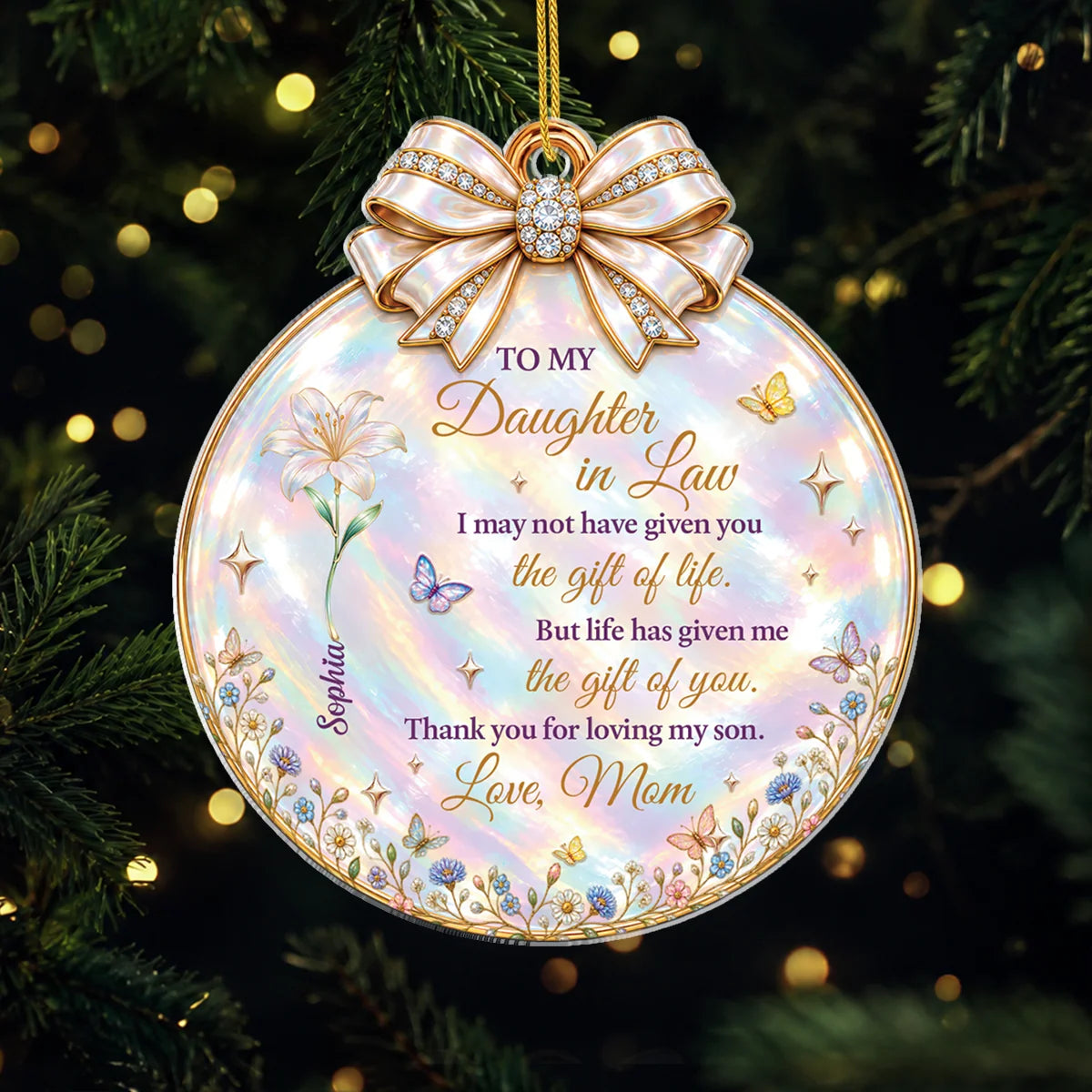 Thank You for Loving My Son Personalized Acrylic Ornament - Birth Flower Keepsake Gift for Daughter in Law