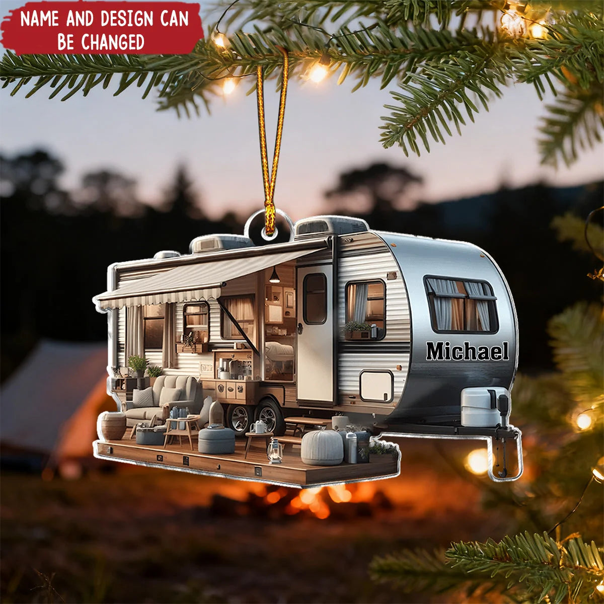 Travel Trailer Camper Personalized Acrylic Ornament - Custom RV Christmas Gift for Family