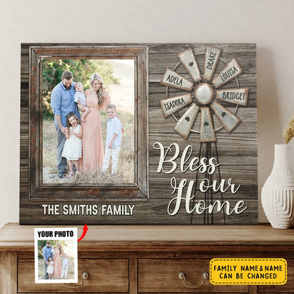 Bless Our Home Personalized Canvas / Poster - Custom Family Photo Rustic Wall Art