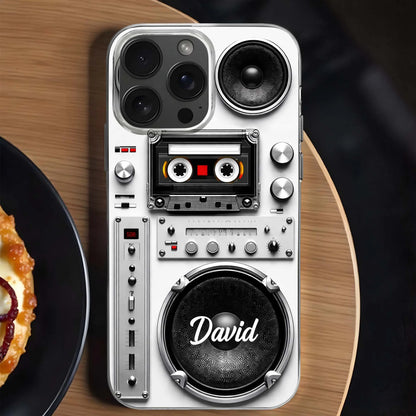 Personalized Retro Boombox Clear Phone Case for Boyfriend with personalized design details for meaningful gifting