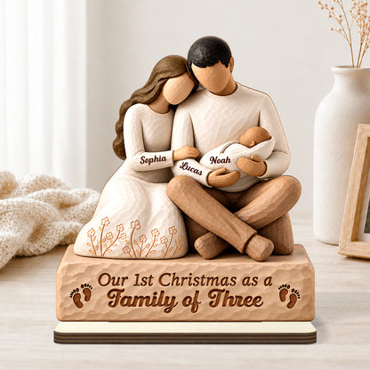 "Our 1st Christmas as a Family of Three" Personalized Wooden Plaque - Keepsake for New Parents