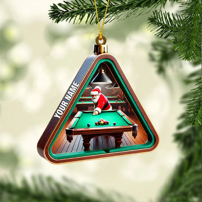 Personalized Billiards Santa Christmas Ornament - Custom Name Pool Player Acrylic Decor Gift
