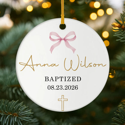 Baptized Cross Ceramic Ornament - Personalized Baptism Keepsake Gift for Kids