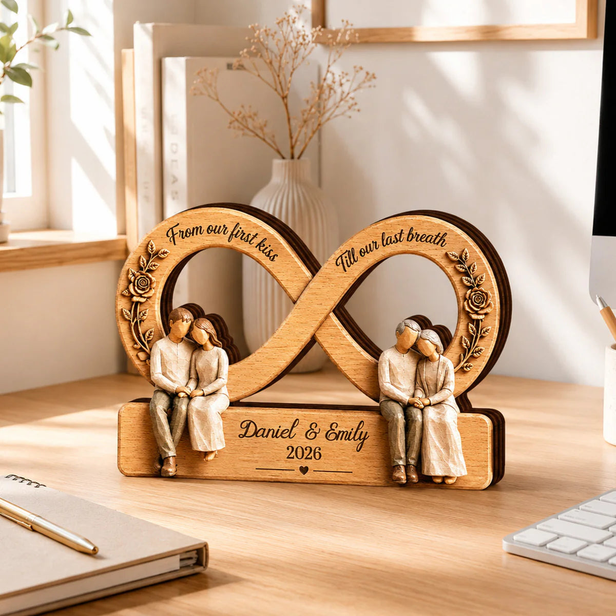 Custom Infinity Couple Wooden Plaque for Wife with personalized design details for meaningful gifting image 6
