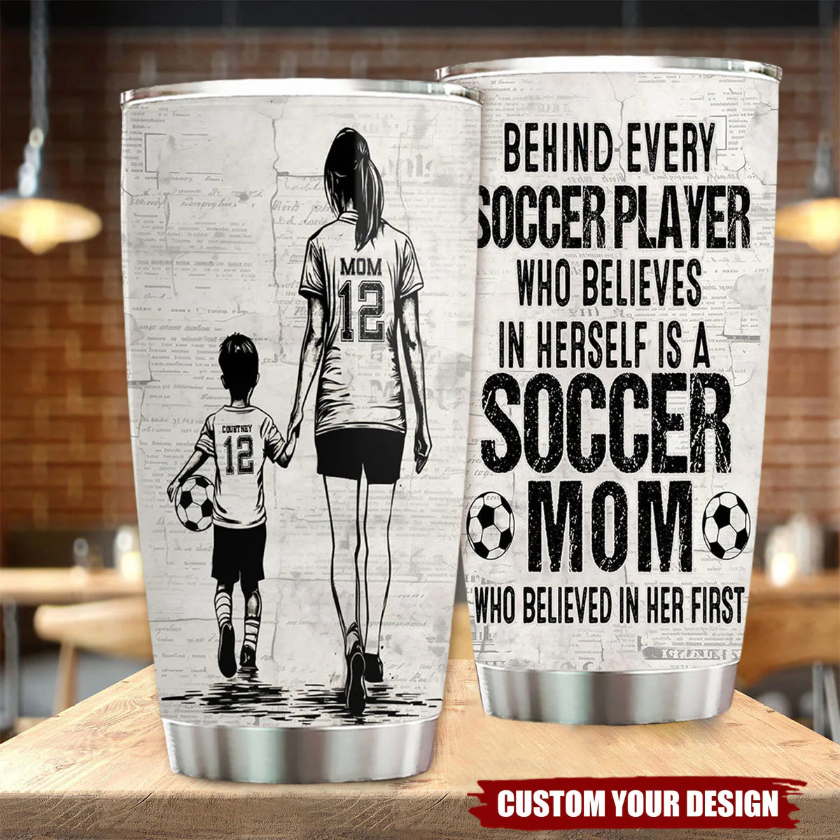 Tumbler material and size view - Personalized Soccer Mom Tumbler