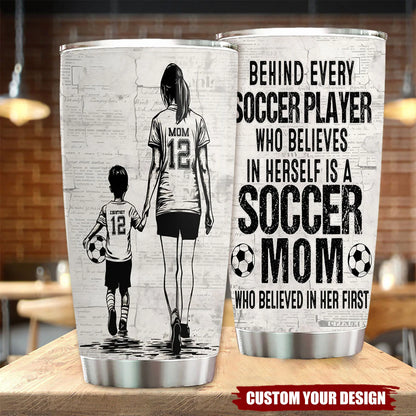 Tumbler material and size view - Personalized Soccer Mom Tumbler