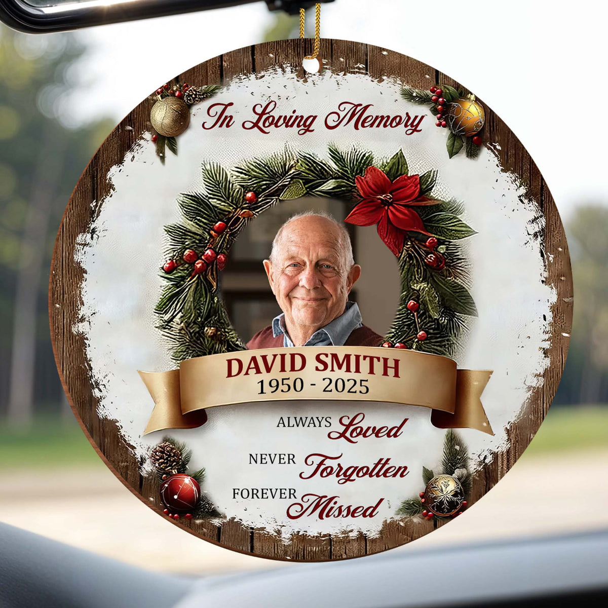 "In Loving Memory" Personalized Photo Wood Ornament - Always Loved Never Forgotten Keepsake