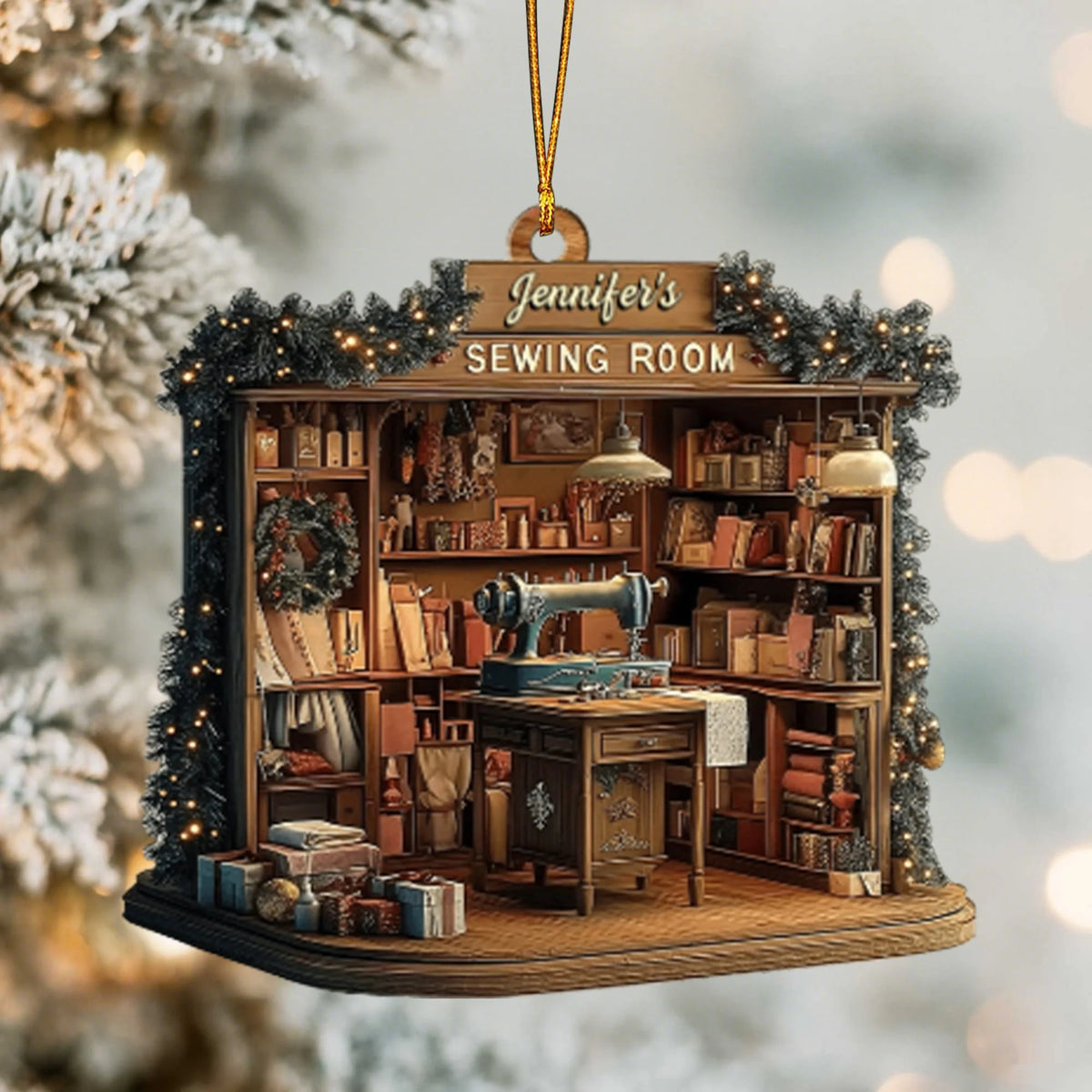 Sewing Room Personalized Wood Ornament - Custom Seamstress Gift for Crafters