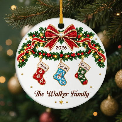 Custom Christmas Stocking Ceramic Ornament - Personalized Family Keepsake Holiday Gift
