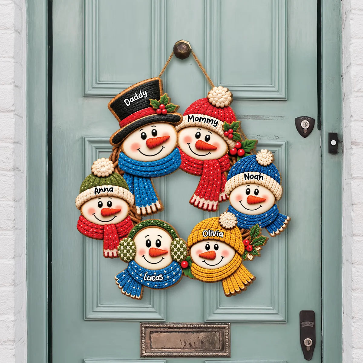 Custom Snowman Family Wreath Wood Sign - Personalized Christmas Gift for Grandma & Grandpa & Family