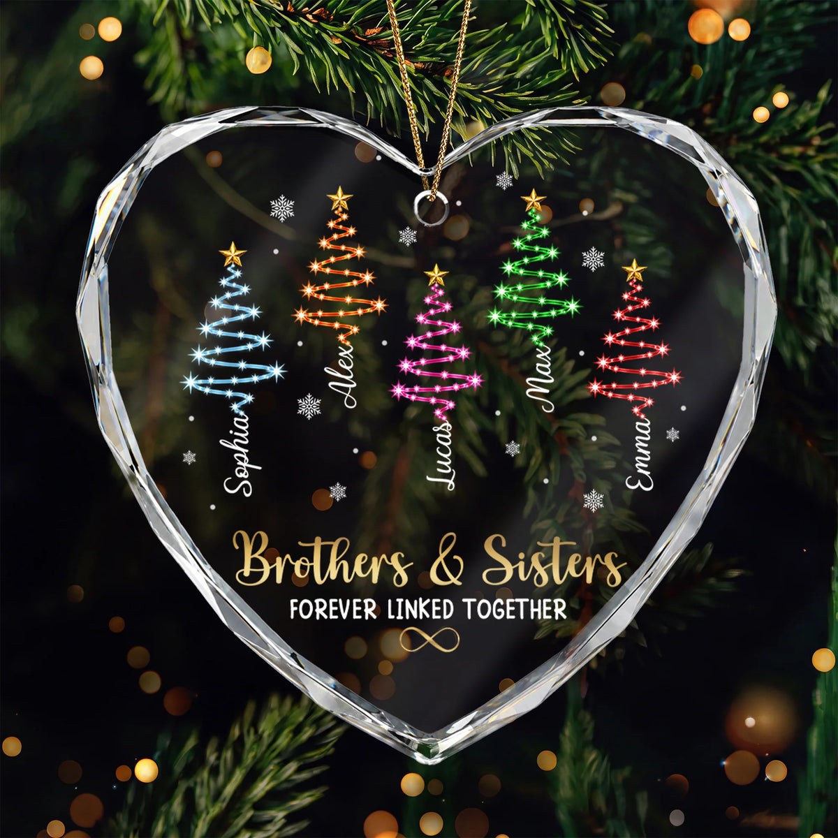 Brothers & Sisters Forever Linked Together - Personalized Heart Glass Ornament for Family